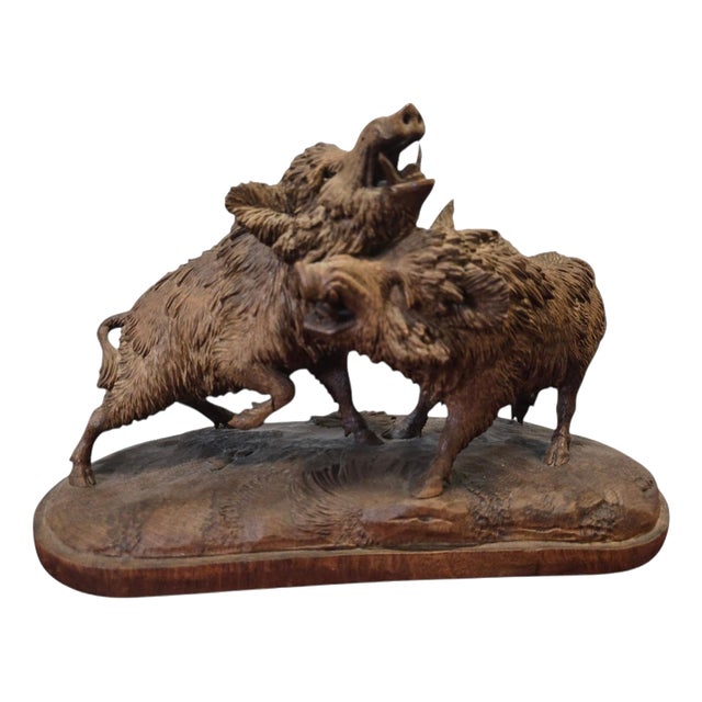 Black Forest Carved Sculpture of Two Warthogs, 1880s For Sale