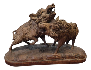 Black Forest Carved Sculpture of Two Warthogs, 1880s