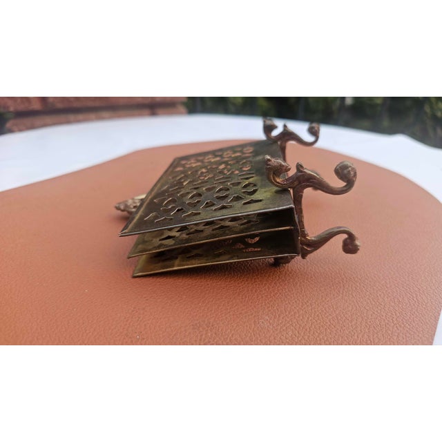 Art Nouveau Brass Napkin Stand with Letters and Griffin Base, 1890s For Sale - Image 6 of 9