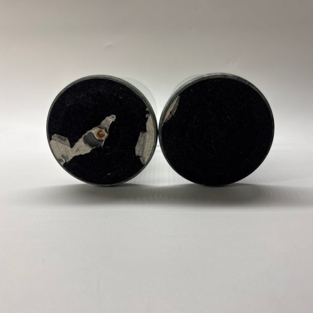 1980’s Post Modern Memphis Milano Marble and Lucite Candle Holders For Sale - Image 4 of 9