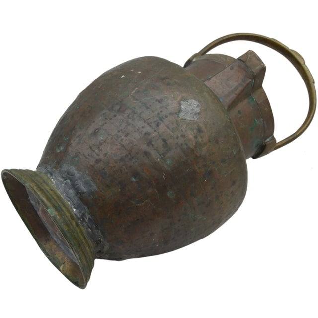Metal Antique Large Moroccan Brass Berber Vessel With Spouts & Handle For Sale - Image 7 of 8