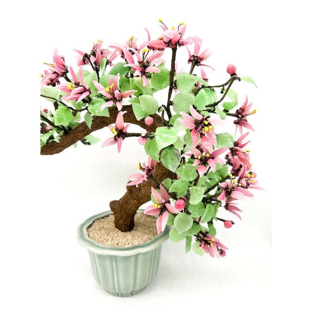 Oversized Handcrafted Glass Jade Blossom Bonsai Tree in Celadon Pot – Asian / Chinoiserie For Sale - Image 12 of 12