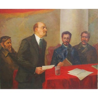 Vladimir Lenin Portrait, Original Soviet Oil Painting, 1970s 100-120 For Sale