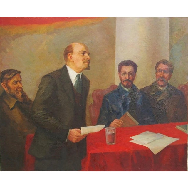 Vladimir Lenin Portrait, Original Soviet Oil Painting, 1970s 100-120 For Sale