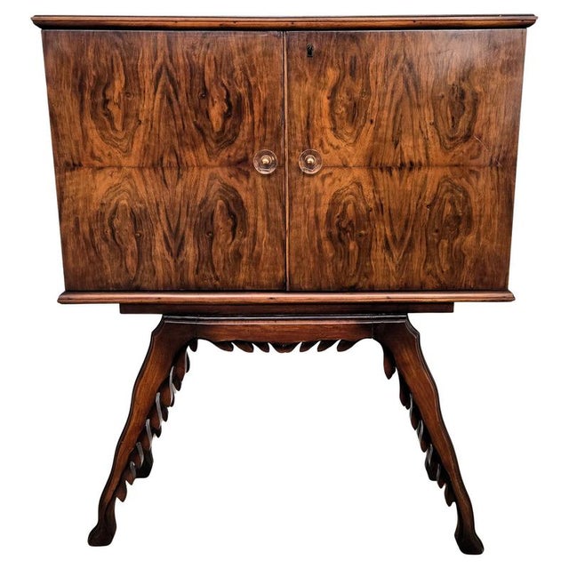 Mid-Century Art Deco Italian Walnut Mosaic Bar Cabinet with Mirror, 1950s For Sale - Image 12 of 12