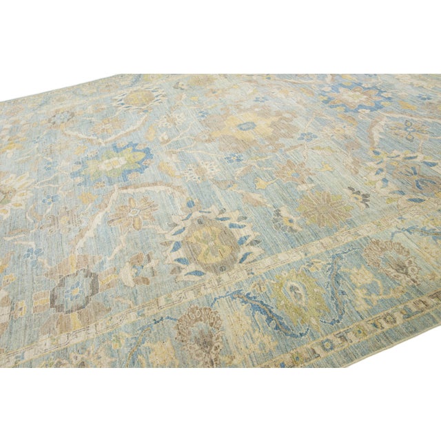 Blue Handmade Apadana's Contemporary Sultanabad Blue Wool Rug With Floral Design For Sale - Image 8 of 10