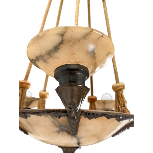 Art Deco French Alabaster Chandelier, 1930s For Sale - Image 10 of 17