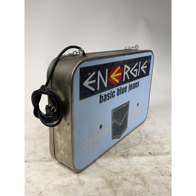 Industrial Energie Blue Jeans Illuminated Sign, 1980s For Sale - Image 3 of 6