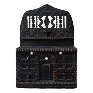 Antique Exceptional Botanical Tramp Art Chest With Hidden Compartments, Circa 1870s For Sale