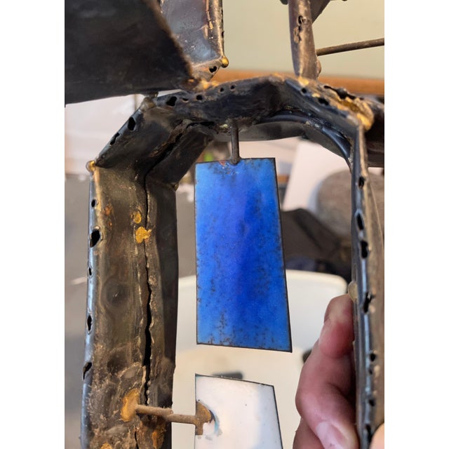 Abstract Italian Mid Century Mod Large Brutalist Welded Copper Enamel Sculpture Wood Base, c.1950's For Sale - Image 3 of 14