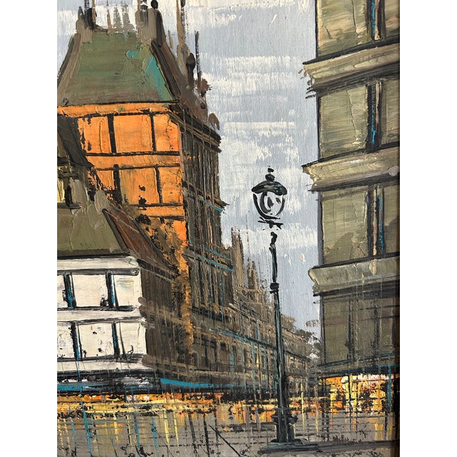 1960s Vintage 1960’s Modernist Brutalist Paris Cityscape Oil Painting in Gold Frame Signed Linca For Sale - Image 5 of 6
