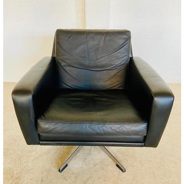 Vintage Danish Black Leather Swivel Chair by Georg Thams For Sale - Image 5 of 18