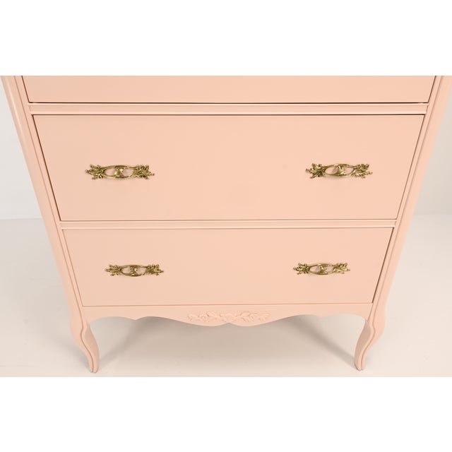 Pink West Michigan Furniture French Provincial Louix XV Style Pink Highboy Dresser | Newly Refinished For Sale - Image 8 of 16
