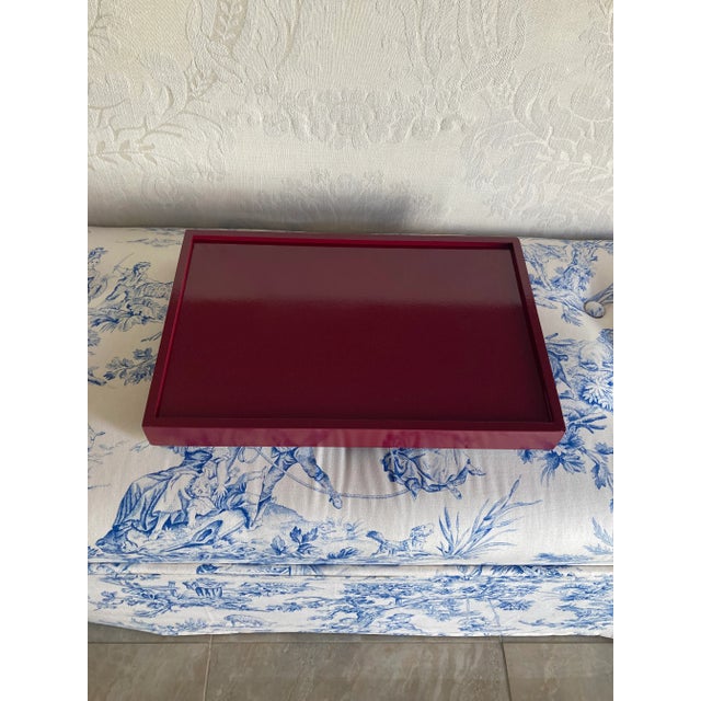 Wood Lacquered Eggplant and Red Equestrian Tray For Sale - Image 7 of 10