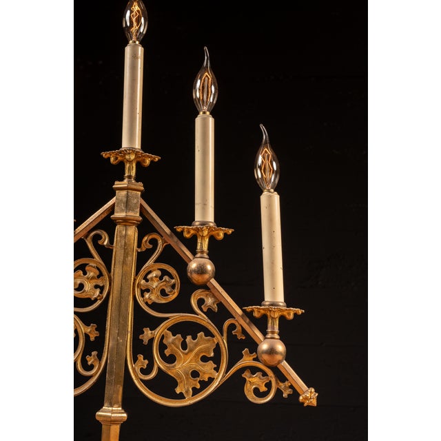 Brass Mid 20th Century Gothic Revival Five-Light Candelabra Table Lamp For Sale - Image 8 of 10