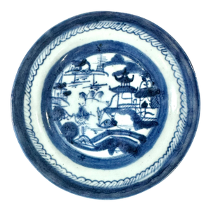 Early 19th Century Small Chinese Canton Blue and White Porcelain Dish
