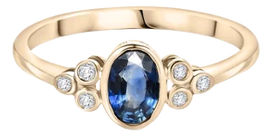 Oval Cut Blue Sapphire and Diamond 14k Gold Ring Size 7
