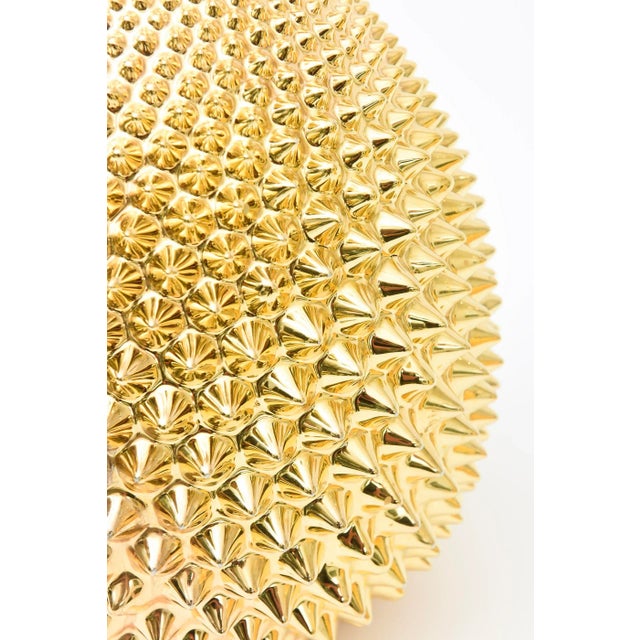 Vintage Rare Italian Studded Spiky Gold Polychrome Sculptural Ceramic Lamps Pair of Restored For Sale - Image 10 of 12
