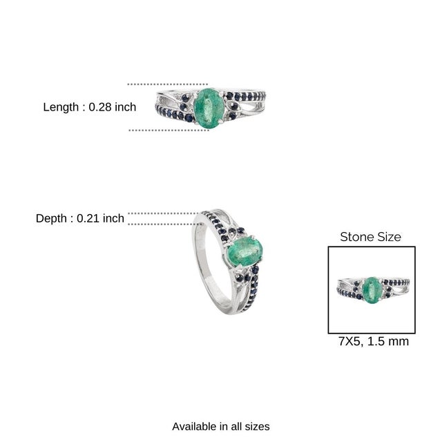 Modernist 7X5mm Oval Emerald Split Shank Silver Ring With September Birthstone - Size 6 For Sale - Image 9 of 11
