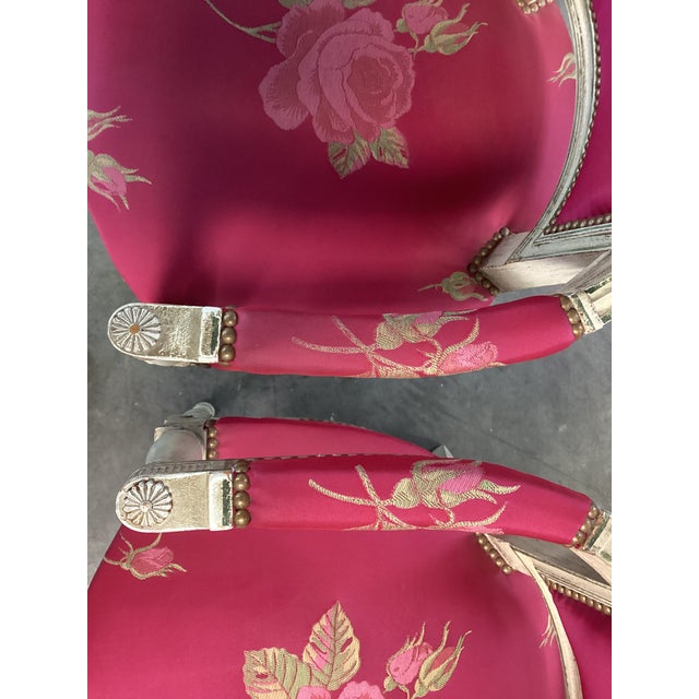 Stunning French Louis XVI-Style Pink Arm Chairs W/Painted Frames For Sale - Image 10 of 15