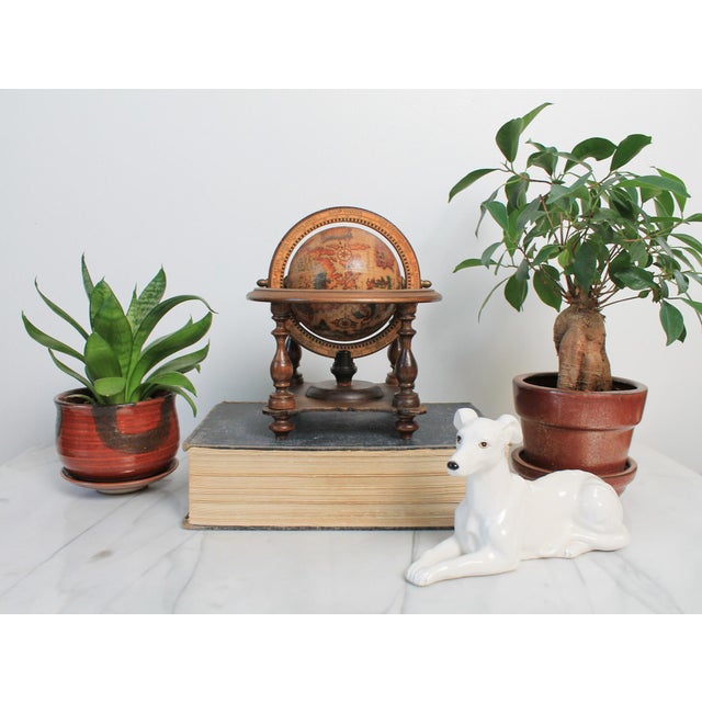 Vintage wood world desk globe. Made in Italy. Some light age wear. Makers mark on bottom..