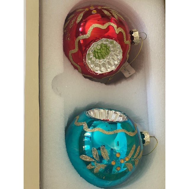 1960s Pair Large Christmas Ornaments Balls With Indentations For Sale - Image 4 of 6
