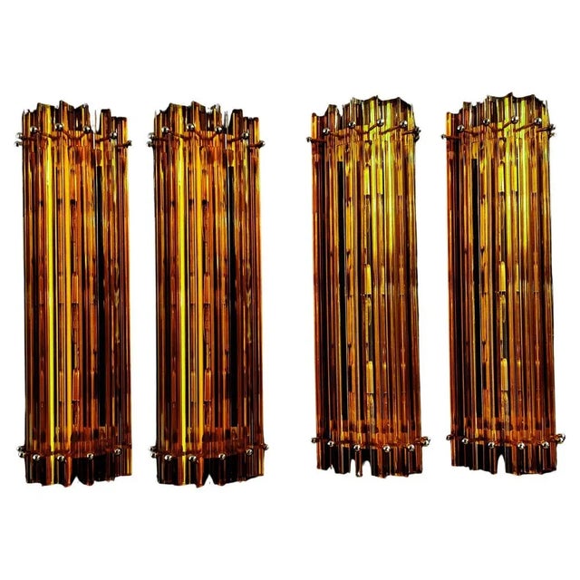 Pair Murano wall sconce, amber triedri, column Mariangela model Fantastic Trio of vintage Murano wall sconce made by 6...