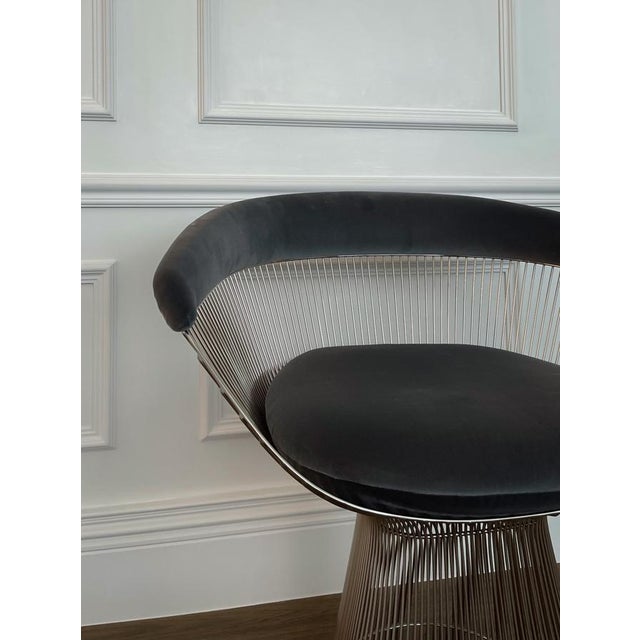 Warren Platner Platner Armchairs in Steel and Velvet by Warren Platner for Knoll, USA, 1960s, Set of 4 For Sale - Image 4 of 18