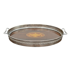 Early 20th Century Mahogany Serving Tray With Silver Plate Gallery