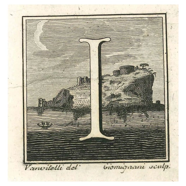 Luigi Vanvitelli, Letter of the Alphabet I, Etching, 18th Century For Sale