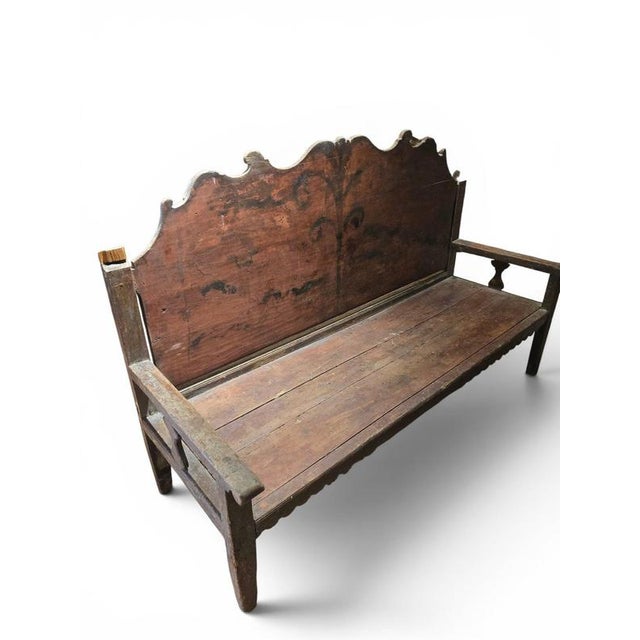 18th Century French Painted Wood Bench with High Back, 1750 For Sale - Image 9 of 11
