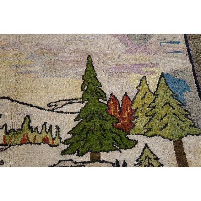 American 1920s Multicolor Scene Pictorial Antique American Hooked Rug 4'0"x 6'0" Handknotted Wool Carpet For Sale - Image 3 of 7