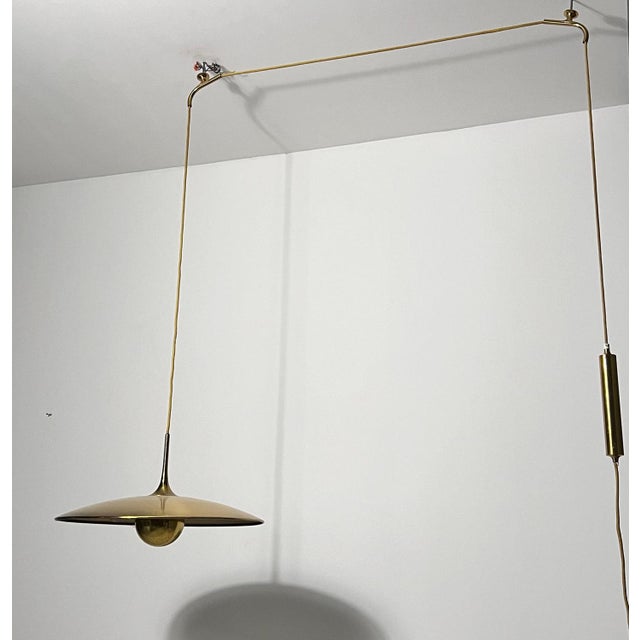 1st Edition Brass Pendant Lamp with Counterweight attributed to Florian Schulz, 1960s For Sale - Image 3 of 17