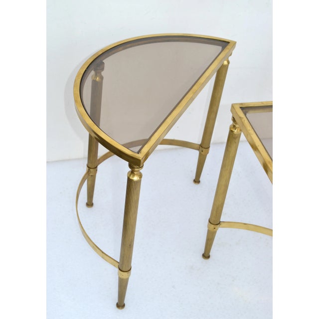 Metal Maison Lancel Brass & Smoked Glass Three Parts Coffee Table Mid-Century Modern For Sale - Image 7 of 13