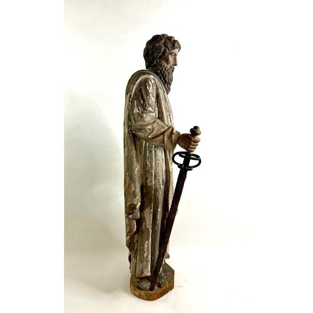 Antique Statue of Saint Paul in Solid Oak For Sale - Image 13 of 14