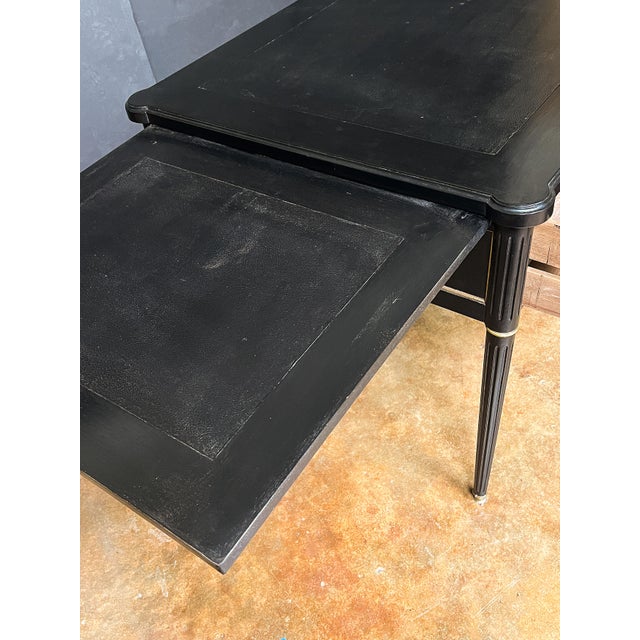 19th Century French Ebonized Writing Table or Desk With Embossed Leather Top With Side Leaves For Sale - Image 5 of 11