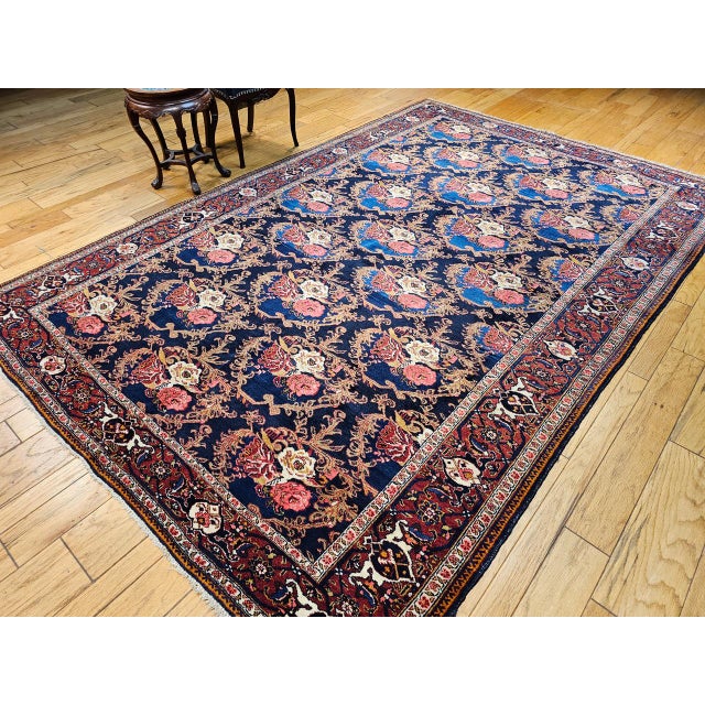Vintage Persian Tabriz Area Rug, Hand-Knotted Wool, Allover Floral Gol Farang Pattern, Navy & Red, 7x11 For Sale In Chicago - Image 6 of 14