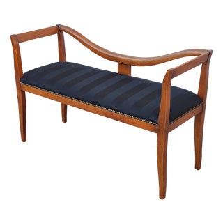Late 20th Century Italian Neoclassical Cherry Upholstered Bench Settee (43" Wide) For Sale