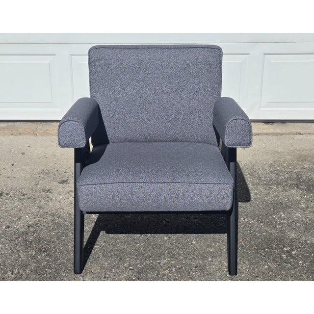 Pierre Jeanneret Klarel Chandigarh Grey & Black Upholstered Lounge Chair For Sale - Image 4 of 10