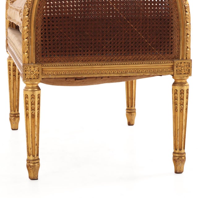 French Louis XVI Style Giltwood and Caned Bench, C. 1900 For Sale - Image 4 of 5