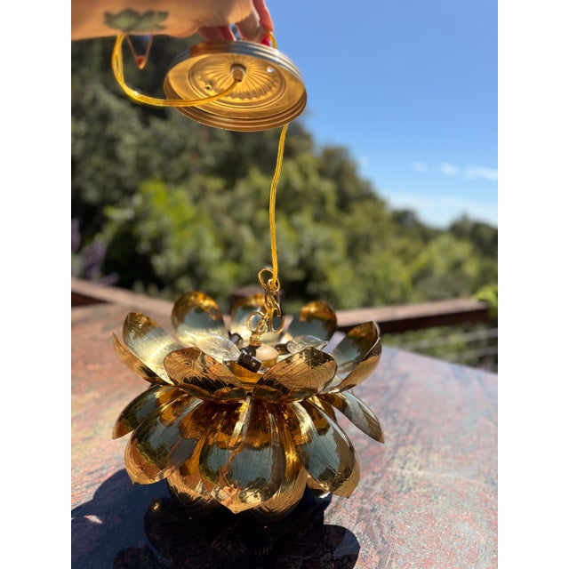 1960s 1960s Medium Parzinger Style Brass Lotus Pendant Fixture by Feldman Lighting Company For Sale - Image 5 of 10