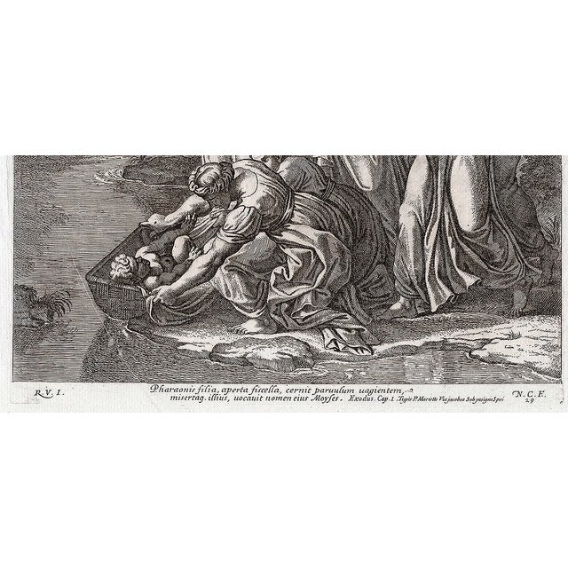Religious Antique 1649 Nicolas Chaperon Engraving After Raphael – Baby Moses in the Nile For Sale - Image 3 of 4