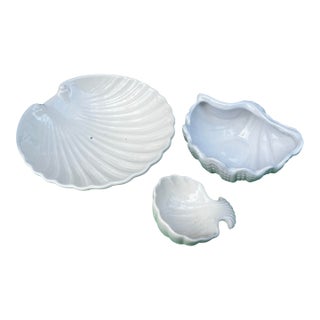 Trio of Ceramic Shell Style Bowls For Sale
