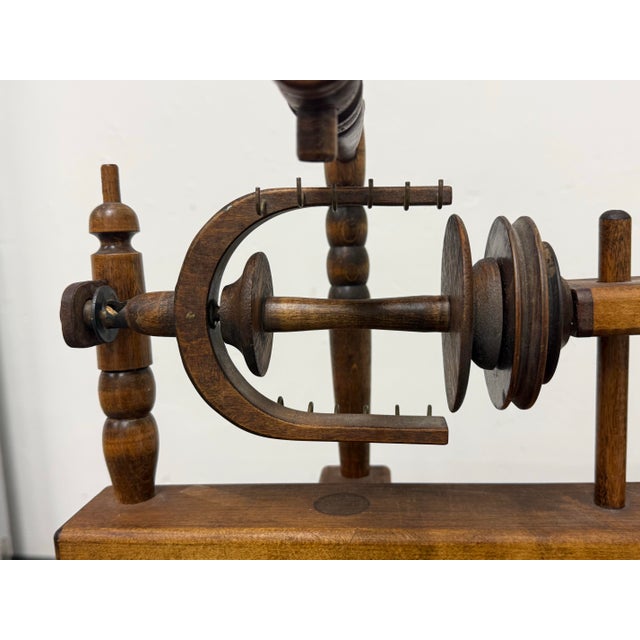 Brown Upright Wooden Spinning Wheel, Antique For Sale - Image 8 of 12