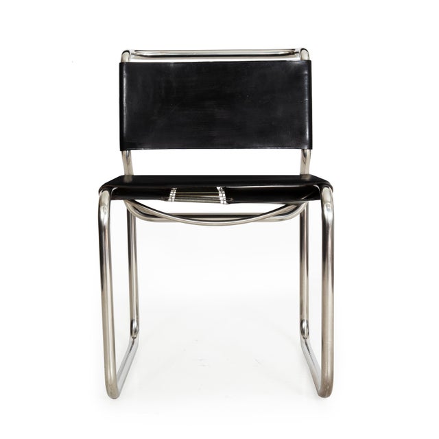 MID-CENTURY MODERN DOUBLE-CANTILEVER BLACK LEATHER "CH66" DINING CHAIR BY NICOS ZOGRAPHOS United States, circa 1970s Item...
