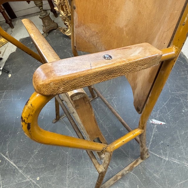 Wood Vintage Industrial Chic Cinema Chair in Iron and Curved Wood from Vimercate, Milan, 1950s For Sale - Image 7 of 11