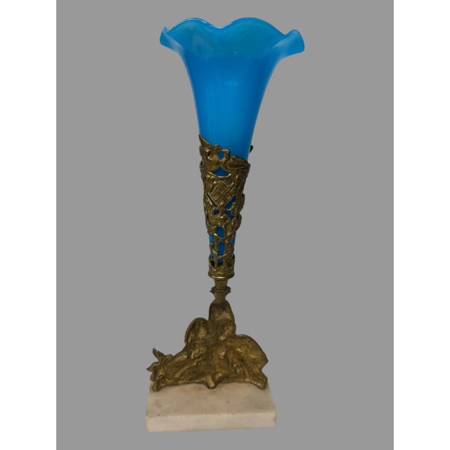 Gold Antique Victorian Cast Metal & Art Glass Epergne Vase For Sale - Image 8 of 10