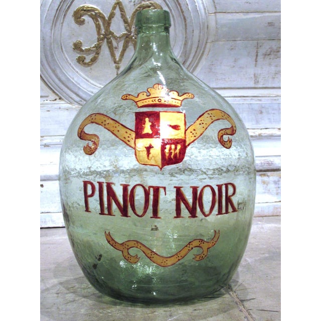 Transparent Hand Painted Antique Demi John Bottle From Normandy, France, ‘Pinot Noir’, Original Crate For Sale - Image 8 of 9
