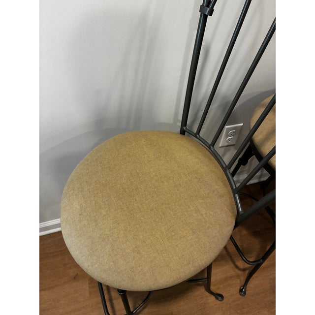 Metal Late 20th Century Pair Charleston Forge Gray Wrought Iron Arched Swivel Bar Stools For Sale - Image 7 of 12