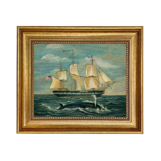 Not Yet Made - Made To Order American Whaling Ship With Sperm Whale 8x10" Print on Canvas, Gold Frame For Sale - Image 5 of 5
